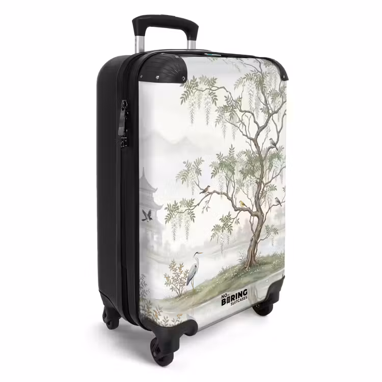Koffer - Reiher – Landschaft – Grün - Reiger - Landschap - Groen NBS - Handbagage koffer - Vrouwen middel