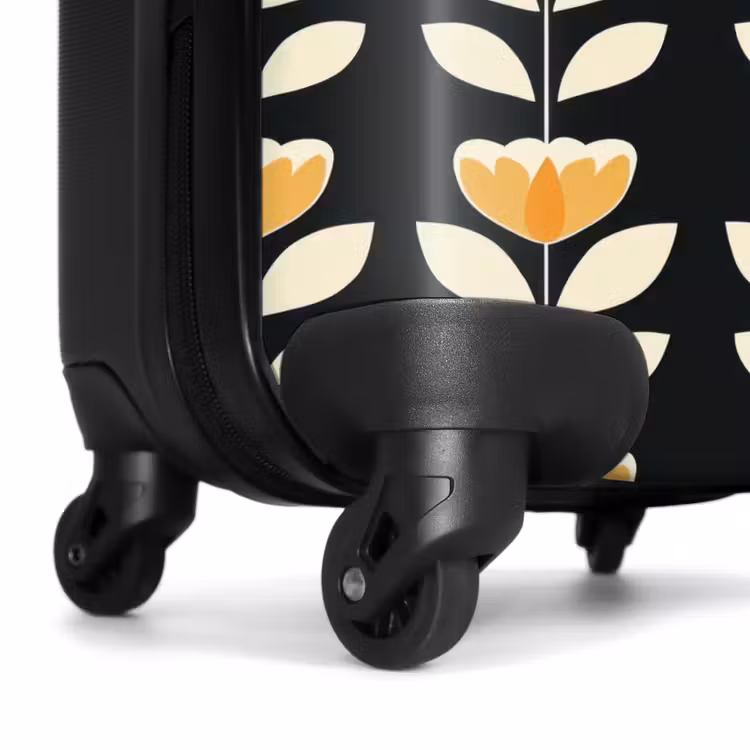 Retro - Bloem - Zwart - Okergeel NBS - Handbagage koffer - Volwassenen Unisex middel -wiel
