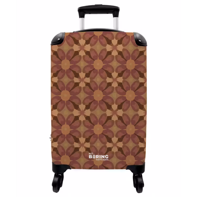 Koffer - Retro – Blumen – Braun - Retro - Bloemen - Bruin NBS - Handbagage koffer - Vrouwen middel