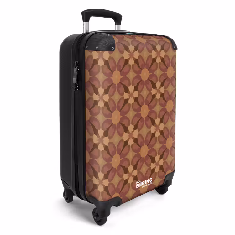 Koffer - Retro – Blumen – Braun - Retro - Bloemen - Bruin NBS - Handbagage koffer - Vrouwen middel