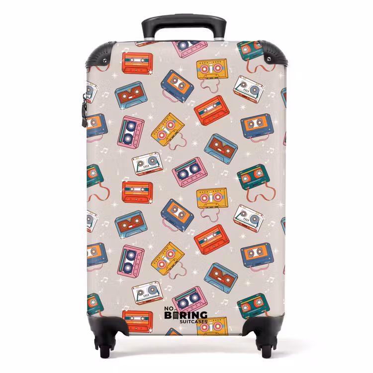 Retro disco cassettes patroon diverse kleuren NBS - Handbagage koffer - Volwassenen Unisex middel -productfoto_recht