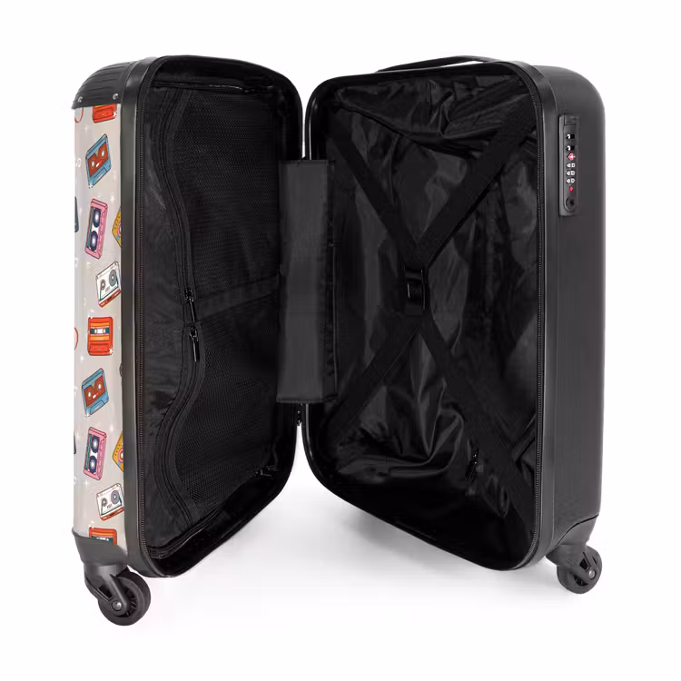 Retro disco cassettes patroon diverse kleuren NBS - Handbagage koffer - Volwassenen Unisex middel -binnenkant
