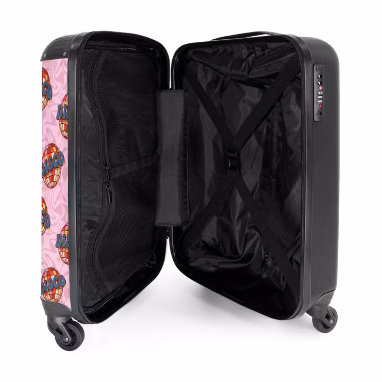 Retro discobal patroon roze NBS - Handbagage koffer - Volwassenen Unisex middel -binnenkant