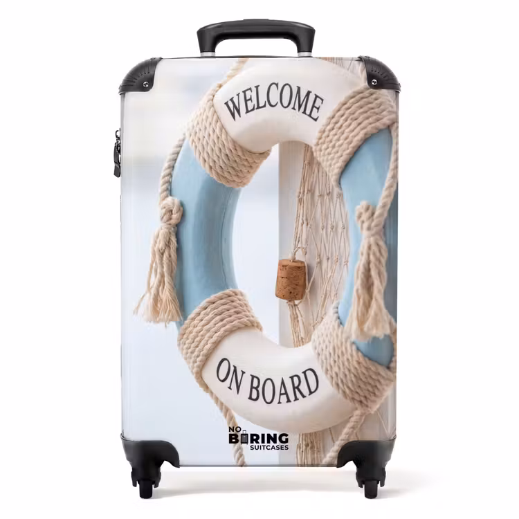 Koffer - Rettungsring – Maritime Artikel – Willkommen – Blau – Weiß - Reddingsboei - Maritiem - Welkom - Blauw - Wit NBS - Handbagage koffer - Volwassenen Unisex middel