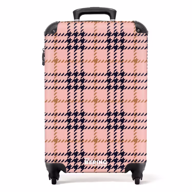 Roze geruite ruitstructuur symmetrisch NBS - Handbagage koffer - Kinderen Unisex middel -productfoto_recht