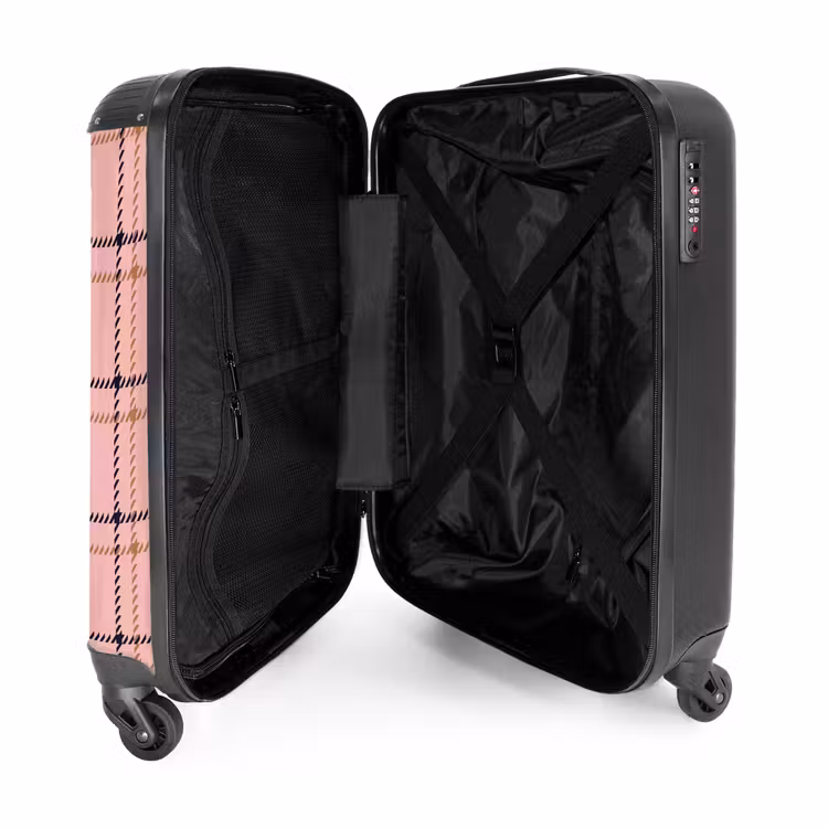 Roze ruitstructuur met bruine en zwarte accenten NBS - Handbagage koffer - Kinderen Unisex middel -binnenkant