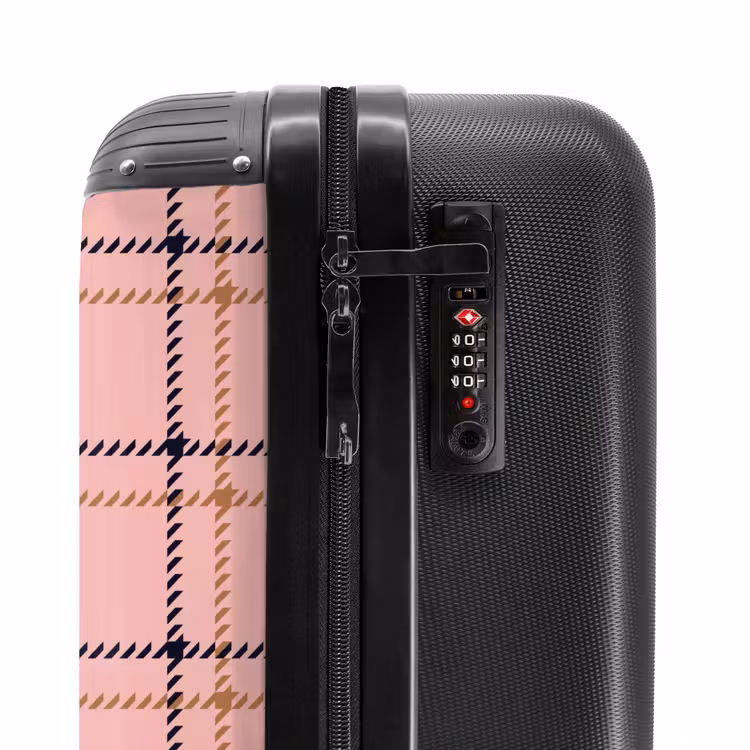 Roze ruitstructuur met bruine en zwarte accenten NBS - Handbagage koffer - Kinderen Unisex middel -slot