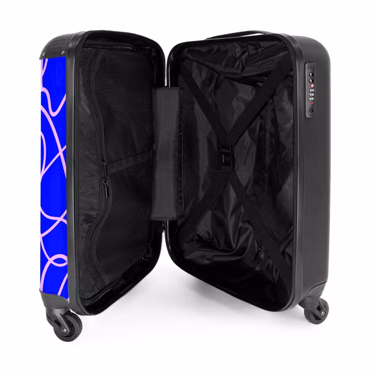 Roze lijnen op kobaltblauw NBS - Handbagage koffer - Volwassenen Unisex middel -binnenkant