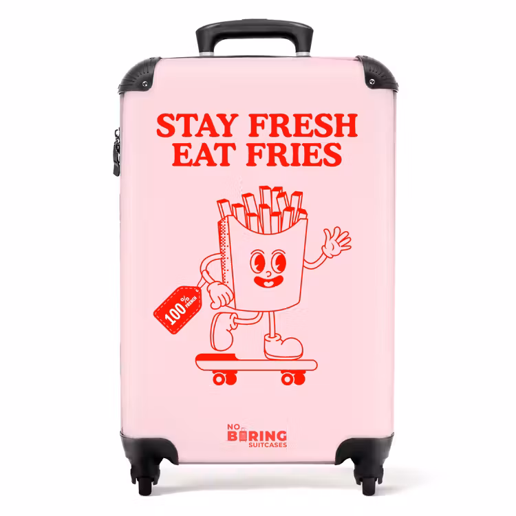 Koffer - Rosa – Pommes – Rot - Roze - Patat - Rood NBS - Handbagage koffer - Volwassenen Unisex middel