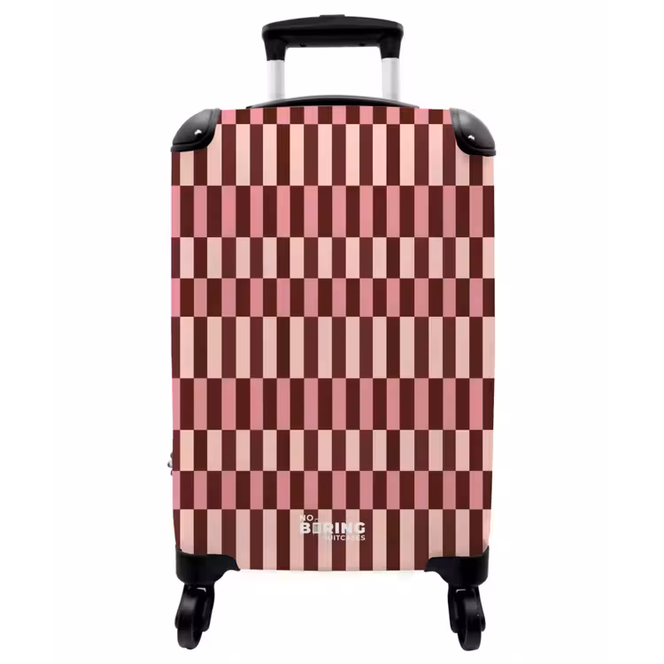 Koffer - Rosa – Rot – Würfel - Roze - Rood - Blokjes NBS - Handbagage koffer - Vrouwen middel