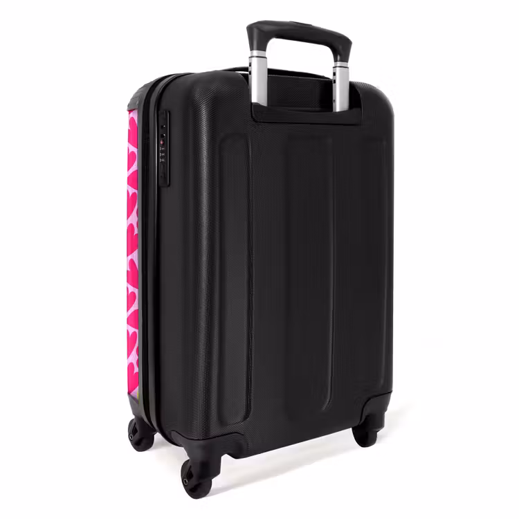 Roze en limoengroene hartjes op lichtroze achtergrond NBS - Handbagage koffer - Volwassenen Unisex middel -achterkant
