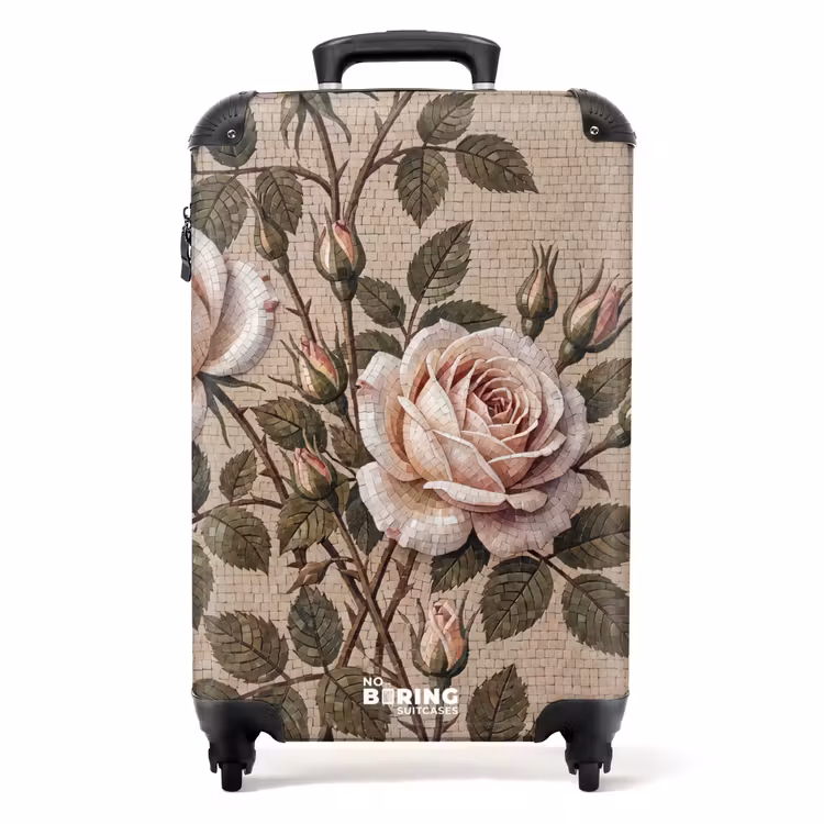Koffer - Rose – Mosaik – Blumen – Klassisch – Beige - Roos - Mozaïek - Bloemen - Klassiek - Beige NBS - Handbagage koffer - Volwassenen Unisex middel