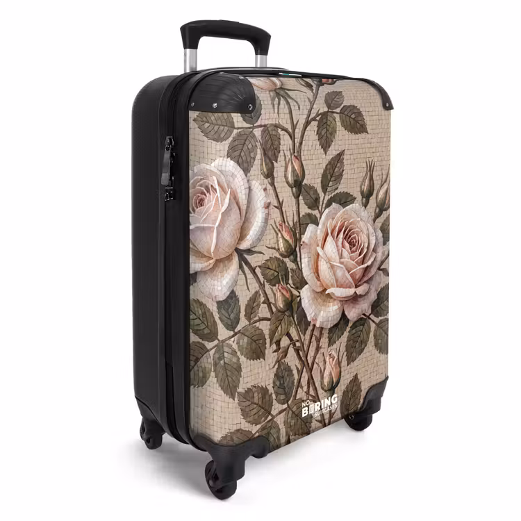 Koffer - Rose – Mosaik – Blumen – Klassisch – Beige - Roos - Mozaïek - Bloemen - Klassiek - Beige NBS - Handbagage koffer - Volwassenen Unisex middel