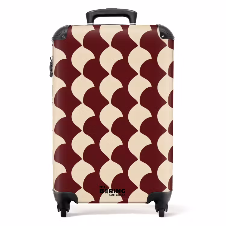 Rood - Tegelpatroon - Crème NBS - Handbagage koffer - Volwassenen Unisex middel -productfoto_recht