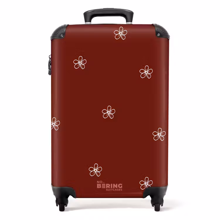 Rode achtergrond met witte bloemen NBS - Handbagage koffer - Unisex middel -productfoto_recht