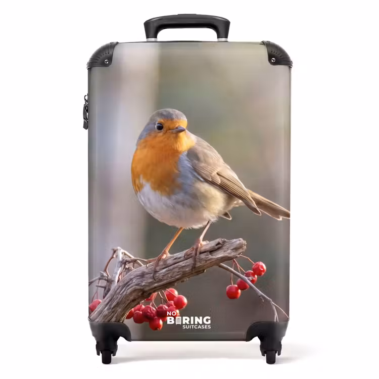 Koffer - Rotkehlchen – Ast – Beeren – Natur - Roodborst - Tak - Bessen - Natuur NBS - Handbagage koffer - Volwassenen Unisex middel