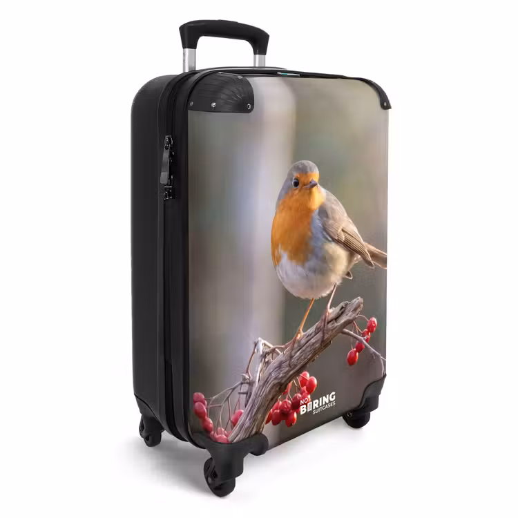 Koffer - Rotkehlchen – Ast – Beeren – Natur - Roodborst - Tak - Bessen - Natuur NBS - Handbagage koffer - Volwassenen Unisex middel