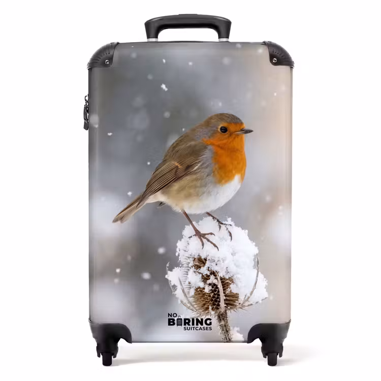 Koffer - Rotkehlchen – Getrocknete Blume – Schnee – Winter – Herzerwärmend - Roodborstje - Gedroogde bloem - Sneeuw - Winter - Vertederend NBS - Handbagage koffer - Volwassenen Unisex middel