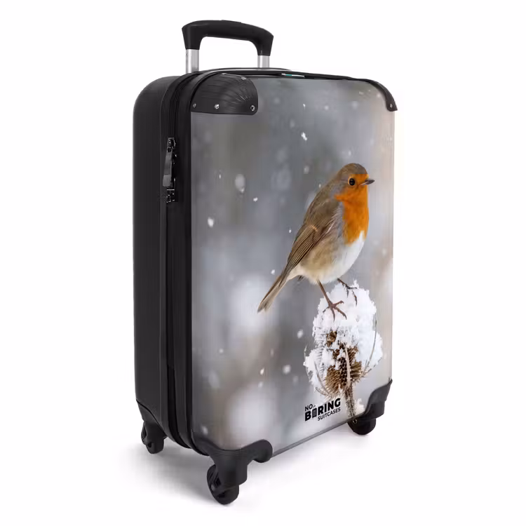 Koffer - Rotkehlchen – Getrocknete Blume – Schnee – Winter – Herzerwärmend - Roodborstje - Gedroogde bloem - Sneeuw - Winter - Vertederend NBS - Handbagage koffer - Volwassenen Unisex middel