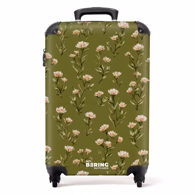 Landelijk - Bloemen - Groen NBS - Handbagage koffer - Volwassenen Unisex middel -productfoto_recht