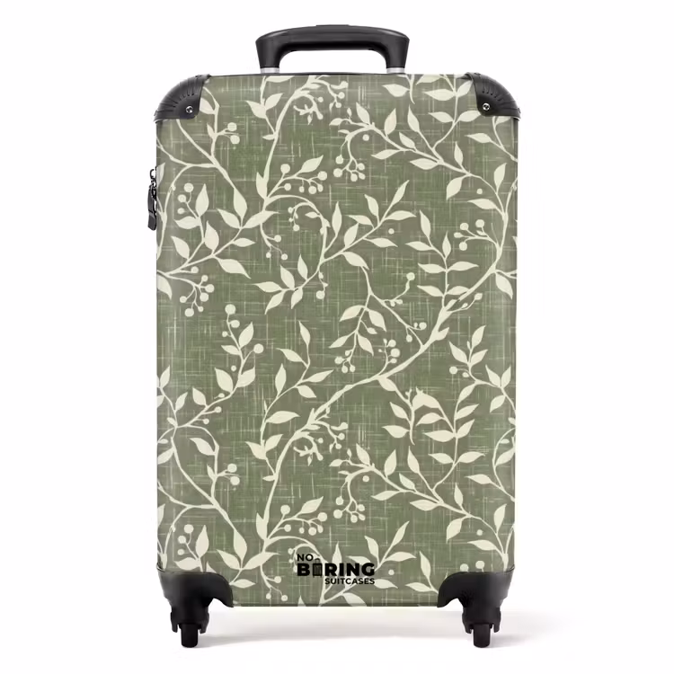 Koffer - Salbeigrün – Botanisch – Zweige – Beeren – Leinen – Muster - Saliegroen - Botanisch - Takken - Besjes - Linnen - Patroon NBS - Handbagage koffer - Volwassenen Unisex middel