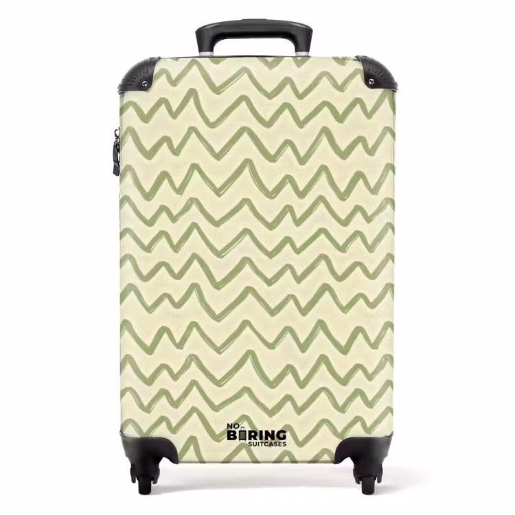 Koffer - Salbeigrün – Zickzack – Handgezeichnet – Muster - Saliegroen - Zigzag - Handgetekend - Patroon NBS - Handbagage koffer - Volwassenen Unisex middel