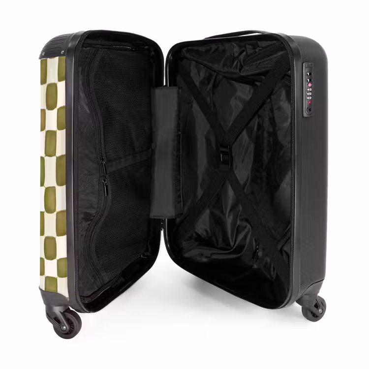 Schaak - Patroon - Groen NBS - Handbagage koffer - Volwassenen Unisex middel -binnenkant