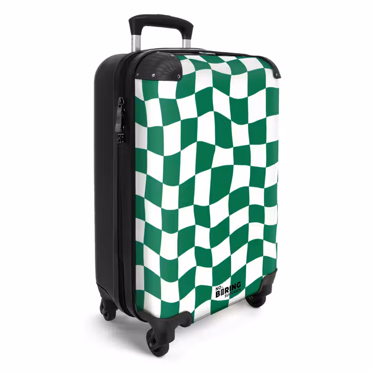 Koffer - Schachbrett – gewellt – grün - Schaakbord - Golvend - Groen NBS - Handbagage koffer - Vrouwen middel