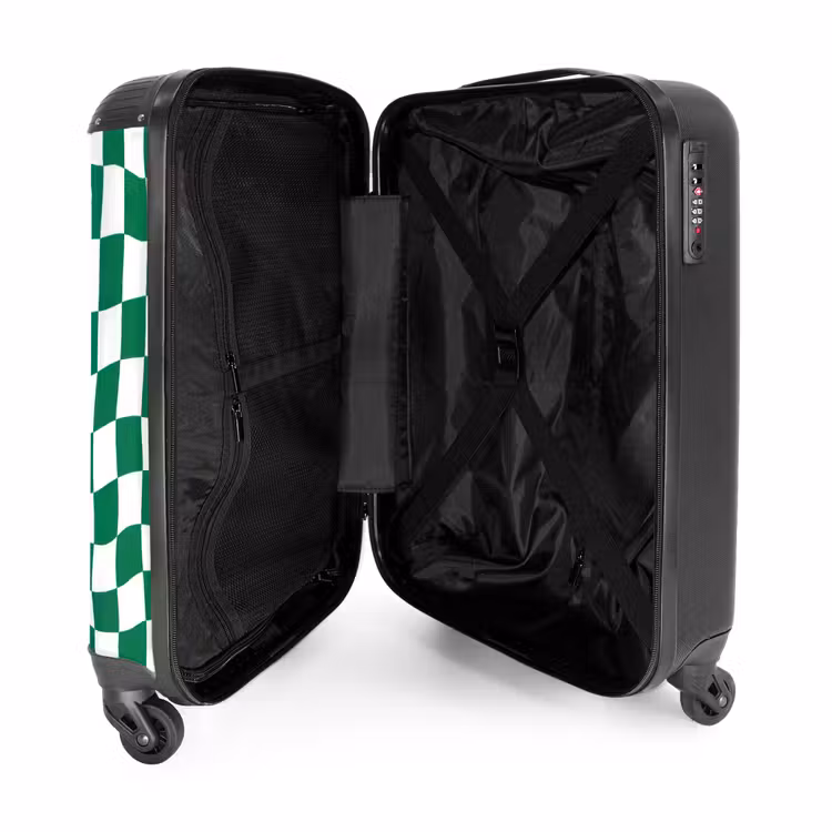 Koffer - Schachbrett – gewellt – grün - Schaakbord - Golvend - Groen NBS - Handbagage koffer - Vrouwen middel