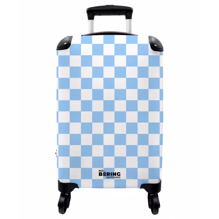 Koffer - Schachbrett – Klassisch – Blau - Schaakbord - Klassiek - Blauw NBS - Handbagage koffer - Vrouwen middel