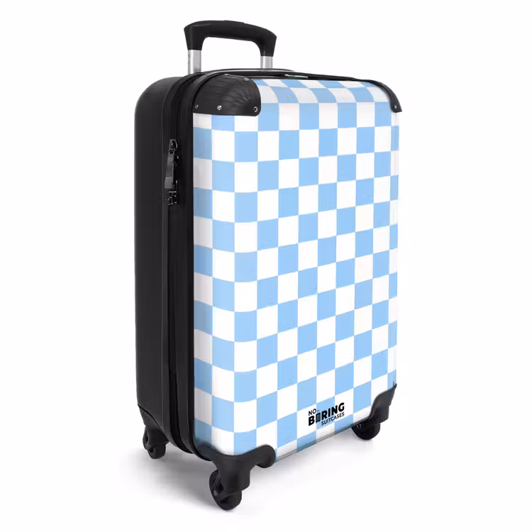 Koffer - Schachbrett – Klassisch – Blau - Schaakbord - Klassiek - Blauw NBS - Handbagage koffer - Vrouwen middel