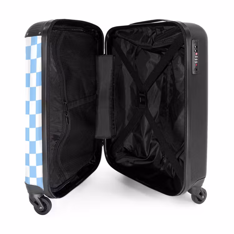 Koffer - Schachbrett – Klassisch – Blau - Schaakbord - Klassiek - Blauw NBS - Handbagage koffer - Vrouwen middel