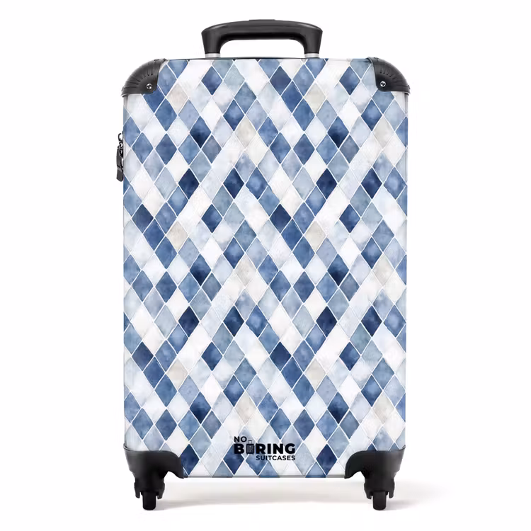 Ruit patroon blauw NBS - Handbagage koffer - Volwassenen Unisex middel -productfoto_recht
