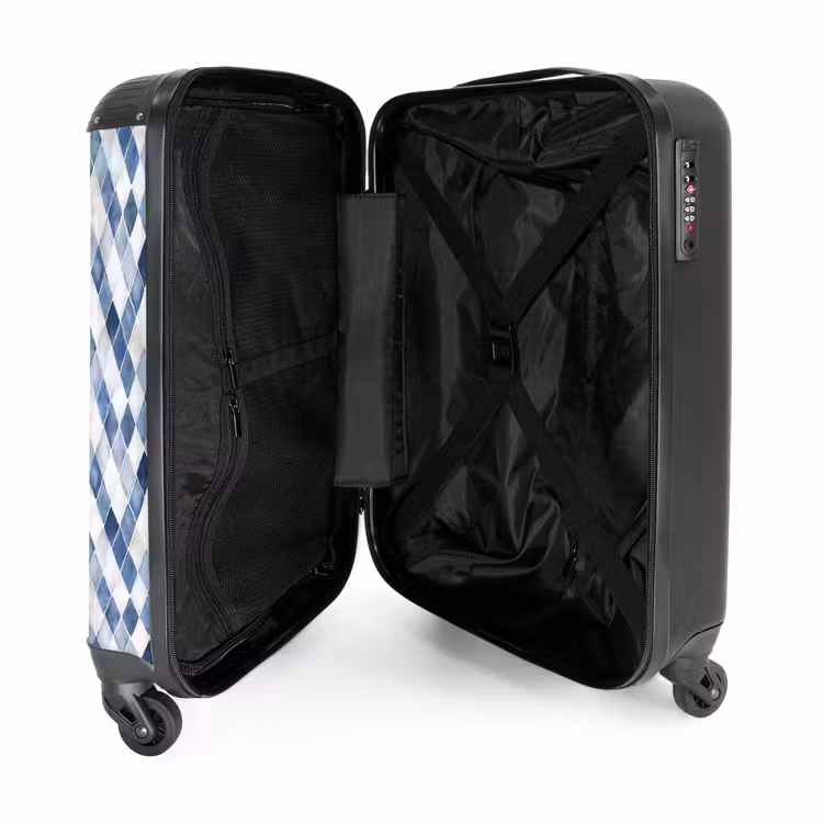 Ruit patroon blauw NBS - Handbagage koffer - Volwassenen Unisex middel -binnenkant