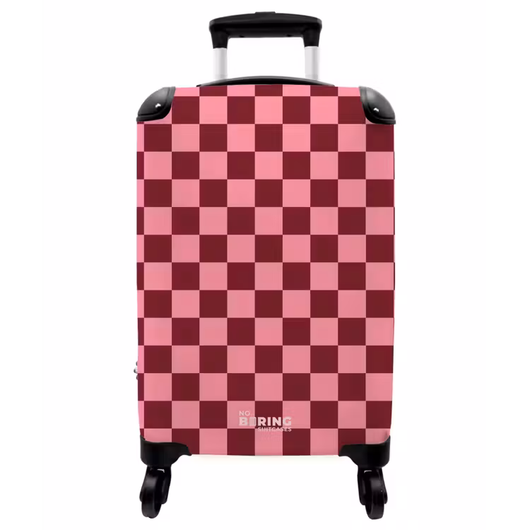 Koffer - Schachbrettmuster – Rot – Rosa - Schaakbordpatroon - Rood - Roze NBS - Handbagage koffer - Vrouwen middel
