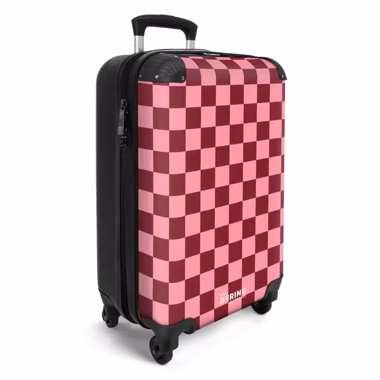 Koffer - Schachbrettmuster – Rot – Rosa - Schaakbordpatroon - Rood - Roze NBS - Handbagage koffer - Vrouwen middel