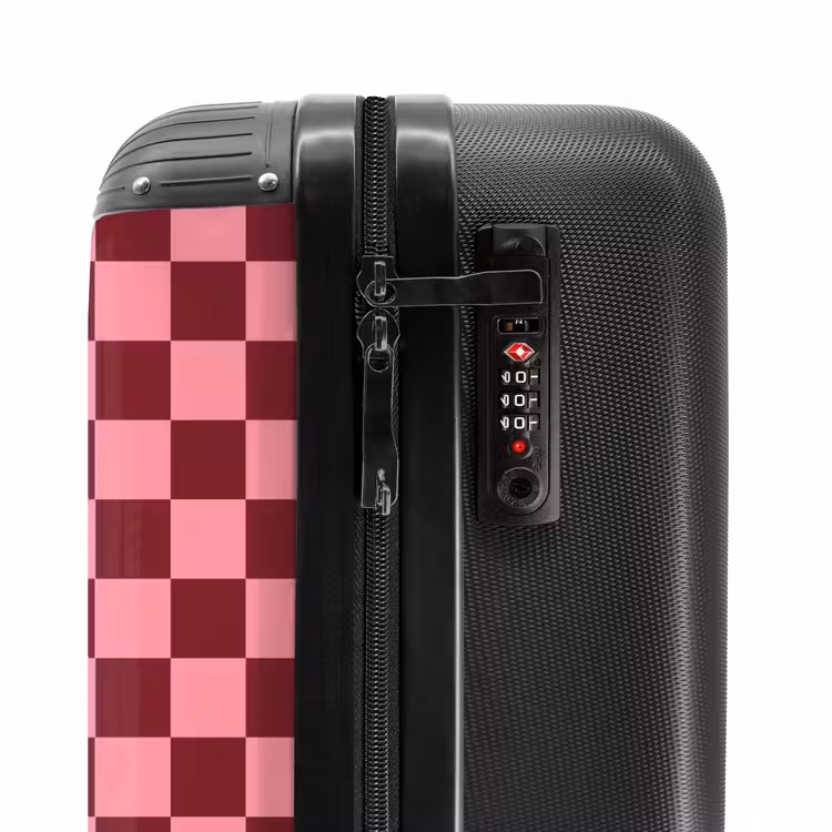 Koffer - Schachbrettmuster – Rot – Rosa - Schaakbordpatroon - Rood - Roze NBS - Handbagage koffer - Vrouwen middel