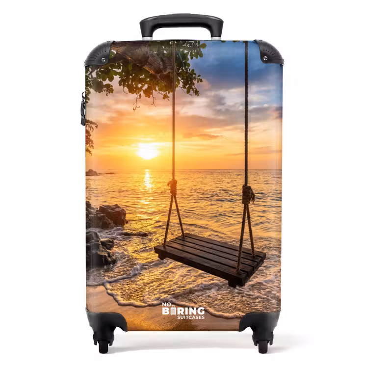 Koffer - Schaukel – Strand – Sonnenuntergang – Natur – Orange - Schommel - Strand - Zonsondergang - Natuur - Oranje NBS - Handbagage koffer - Volwassenen Unisex middel