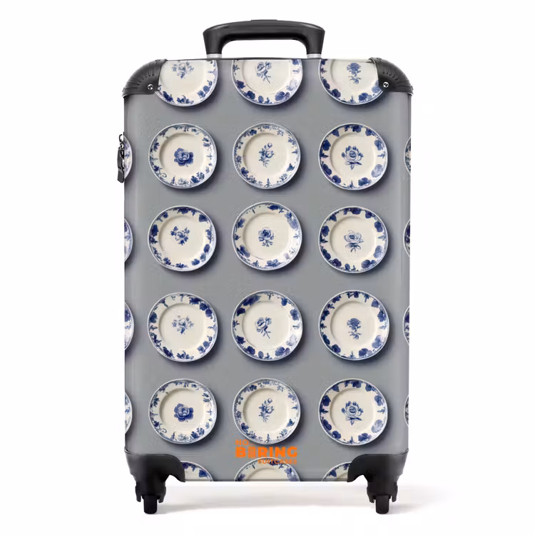 Borden - Bloemen - Blauw - Wit NBS - Handbagage koffer - Volwassenen Unisex middel -productfoto_recht