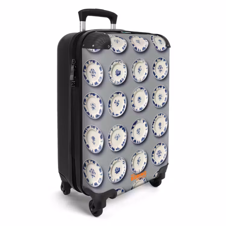 Borden - Bloemen - Blauw - Wit NBS - Handbagage koffer - Volwassenen Unisex middel -productfoto_3d