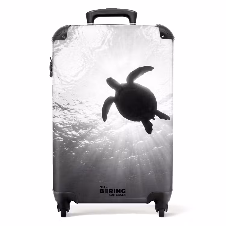 Koffer - Schildkröte – Unterwasser – Lichtstrahlen – Ozean – Schwarz-Weiß - Schildpad - Onderwater - Lichtstralen - Oceaan - Zwart-wit NBS - Handbagage koffer - Volwassenen Unisex middel