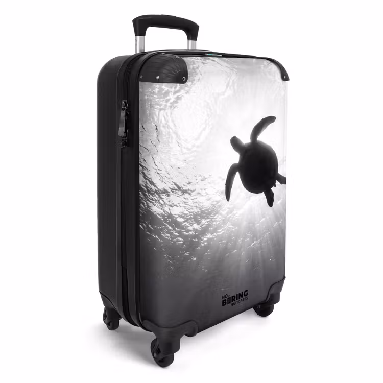 Koffer - Schildkröte – Unterwasser – Lichtstrahlen – Ozean – Schwarz-Weiß - Schildpad - Onderwater - Lichtstralen - Oceaan - Zwart-wit NBS - Handbagage koffer - Volwassenen Unisex middel