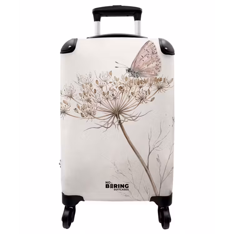Koffer - Schmetterling – Blume – Natur – Beige - Vlinder - Bloem -Natuur - Beige NBS - Handbagage koffer - Vrouwen middel