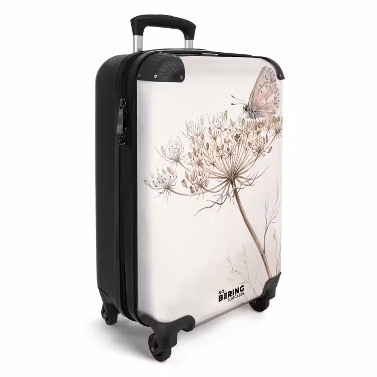 Koffer - Schmetterling – Blume – Natur – Beige - Vlinder - Bloem -Natuur - Beige NBS - Handbagage koffer - Vrouwen middel