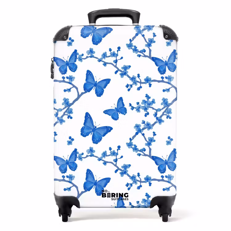 Vlinder - Bloemen - Blauw NBS - Handbagage koffer - Volwassenen Unisex middel -productfoto_recht