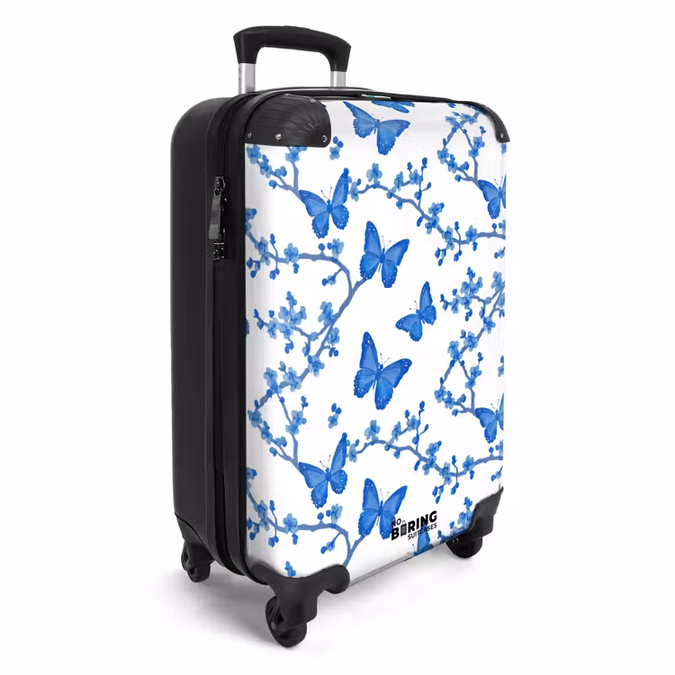 Vlinder - Bloemen - Blauw NBS - Handbagage koffer - Volwassenen Unisex middel -productfoto_3d