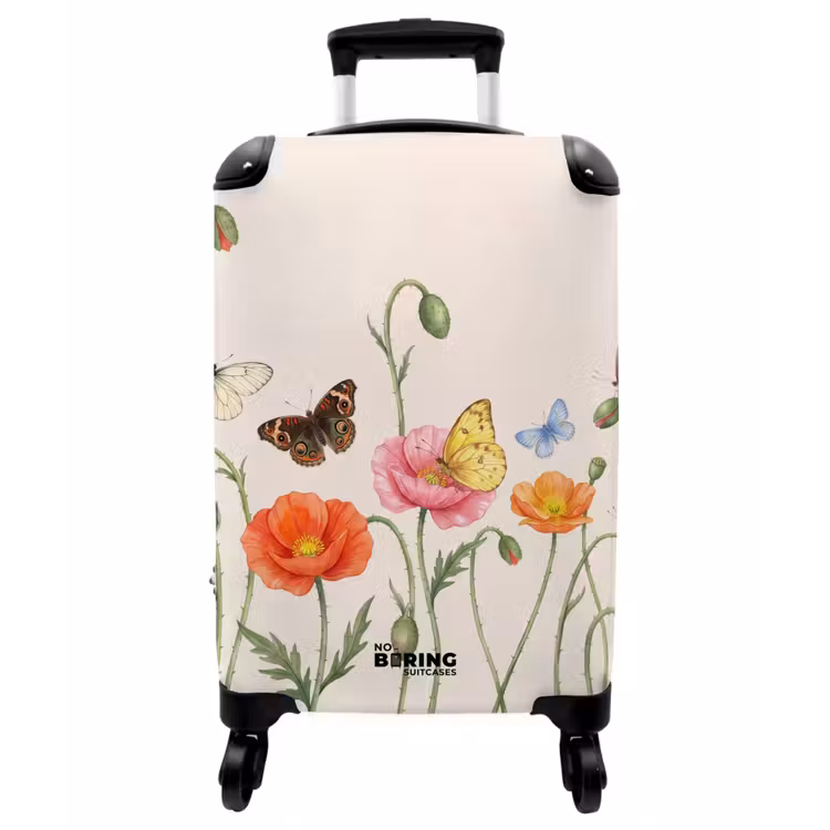 Koffer - Schmetterlinge – Mohnblumen – Illustration – Farbenfroh - Vlinders - Klaprozen - Illustratie - Kleurrijk NBS - Handbagage koffer - Vrouwen middel