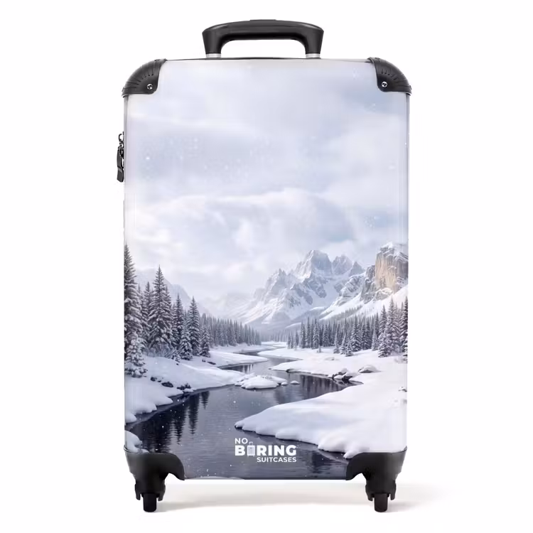 Koffer - Schneelandschaft – Berge – Fluss – Winter - Sneeuwlandschap - Bergen - Rivier - Winter NBS - Handbagage koffer - Volwassenen Unisex middel