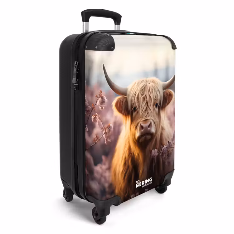 Schotse hooglander met roze bloemen NBS - Handbagage koffer - Unisex middel -productfoto_3d