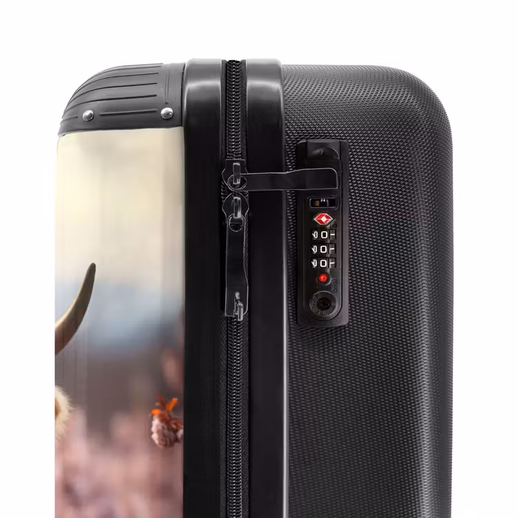 Schotse hooglander met roze bloemen NBS - Handbagage koffer - Unisex middel -slot